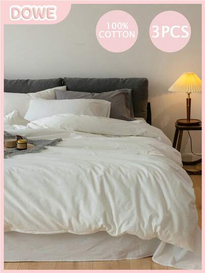3pcs Linen Duvet Cover Set (1 Duvet Cover + 2 Pillow Shams), Without Filler, Suitable For Men/Women Dorm, School Bedding, Dorm Decor, Minimalist Style