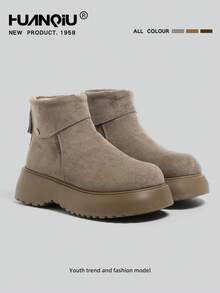 HUANQIU Women's Autumn/Winter New Plush Warm Snow Boots, Fashionable Flat Ankle Boots, Outdoor Warm Boots, Christmas Outfit - Grey - View 6