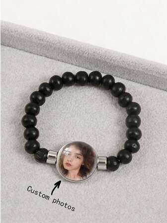 Pulsera personalizada, pulsera de cuentas minimalista de moda, base de gema redonda, adecuada para uso diario, regalo, conmemoración para familia, pareja, mascotas