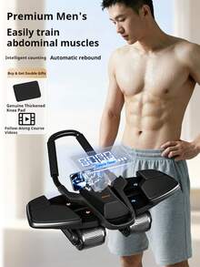 2026新款四轮自动伸缩腹肌轮，男士训练器，腹肌滚筒，家用健身器材，带手机支架和数字显示屏，经久耐用 - 彩色 - 查看 5