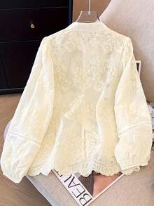 ii Women's Vintage Lace Embroidered Cuff Elegant Blouse Spring - Apricot - View 2