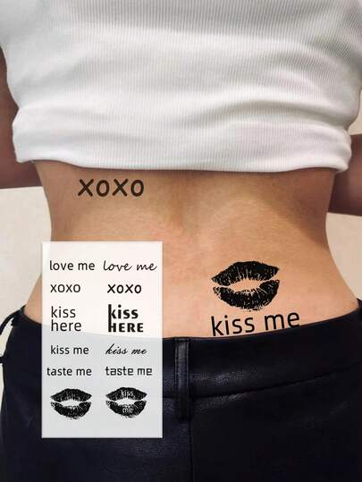 1 pieza Tatuaje temporal sexy con diseño de labios y palabras en inglés, diseño vibrante adecuado para entusiastas de la moda, se puede aplicar en el cuello para cubrir cicatrices, semi-permanente/temporal/duradero/tatuaje falso, apariencia realista
