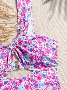 1 bộ bikini vải dệt kim họa tiết hoa dễ thương, thanh lịch, gợi cảm, kiểu dáng bất đối xứng, thích hợp cho bãi biển, trường học, hẹn hò, du lịch, kỳ nghỉ xuân/hè. - Nhiều màu - Xem 4