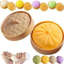 Giant Glitter Dumpling Squishy Toy Jumbo Rainbow Stress Ball For Adults Colorful Soft Squeeze Decompression Dough Cute Anxiety Relief Fidget Toys Bun With Food Steamer Stretchy Toys Yellow - 黃色 - 查看 1