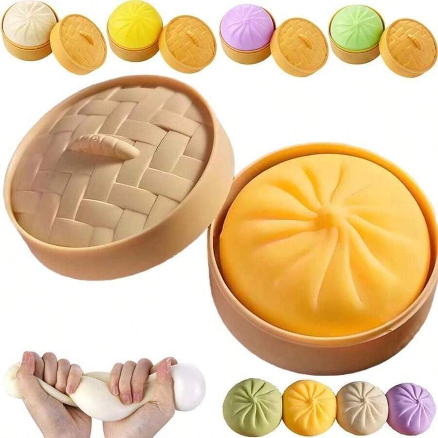 Giant Glitter Dumpling Squishy Toy Jumbo Rainbow Stress Ball For Adults Colorful Soft Squeeze Decompression Dough Cute Anxiety Relief Fidget Toys Bun With Food Steamer Stretchy Toys Yellow - 黃色 - 查看 1