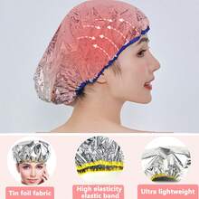 10pcs Heart-Shaped Makeup Remover Pads With Headband, Compressed Round/Heart-Shaped Facial Cleansing Pads, Waterproof Foil Shower Cap, Foil Aluminum Hair Mask Cap, Self-Heating No Electricity Steam Cap, Home Hair Treatment Cap - Multicolor - View 5