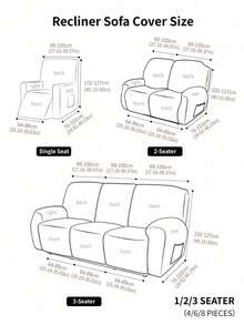 4/6/8pcs Beige Floral Pattern Recliner/Sofa Covers, Printed Stretch Sofa Slipcovers For Living Room, Office, Home Decor - Beige - View 4