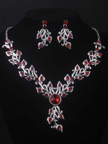 High End And Stylish New Necklace+Pair Of Earrings Set, Navy Blue, Red, Purple, Water Droplet Set, Bridal Accessories, Wedding Dress, Evening Party Accessories - 項鍊+耳環套裝 - 查看 11