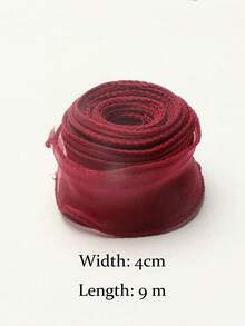 1 Roll 4.5/9/45/M Wine Red Organza Ribbon With Wire, Transparent Tulle, Chiffon Silk Sheer Ribbon, Suitable For Sewing, Gift Wrapping, Crafts, Wedding Bouquets, Invitations, Decorations, Valentine's Day Gifts - Burgundy - View 9
