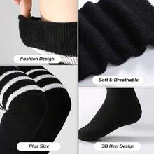 Plus Size Thigh High Socks For Thick Thighs, Extra Long Women Striped Over Knee Stockings Leg Warmers For Winter,36065362 - 黑色 - 查看 5