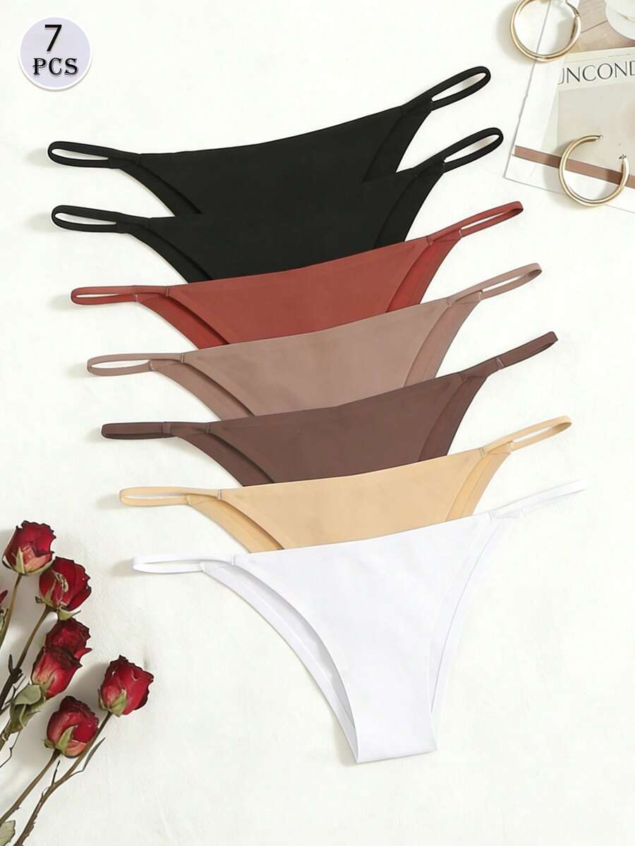 Set de 7 bragas de mujer con tirantes finos y cintura baja, sin costuras y sexys - Multicolor - Ver 1