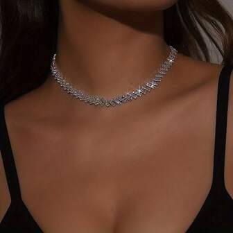 1pc Luxury Water Drop Rhinestone Claw Chain Soldered Rhinestone Necklace For Women, Perfect For Wedding, Engagement, Evening Party