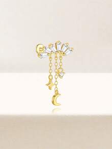 SereneSpark 1件/1对 心形星星月亮925纯银耳环 女士18K镀金耳夹耳钉 耳廓耳软骨平底耳环 日常佩戴 婚礼派对 订婚 圣诞节礼物 精致珠宝 - 金色 - 查看 4