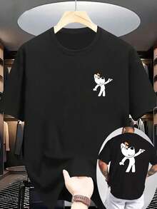 2026 Camiseta de Manga Corta Deportiva Casual para Hombre, Cuello Redondo Acanalado, Impresión Frontal y Trasera de Doble Cara, Tejido de Punto, Refrescante y Cómoda, Impresión de Perro de Dibujos Animados, Adecuada para Actividades al Aire Libre, Camiseta de Manga Corta de Verano.% Algodón - Negro - Ver 3