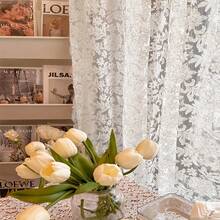 1件白色蕾丝薄纱窗帘，法式浪漫主题，花卉提花面料，杆袋式顶部设计，方便安装，适用于客厅、卧室、厨房、餐厅 - 優雅白色 - 查看 6