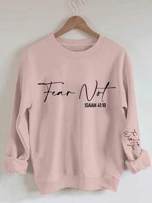 Women's Letter Print Round Neck Sweatshirt, Casual Long Sleeve Crew Neck Pullover For Spring & Fall, Fashion Women's Top For Daily Wear, Lady Top, Casual Streetwear Sweatshirt Christmas Outfit Women Winter Clothes For Women - Hồng - Xem 2