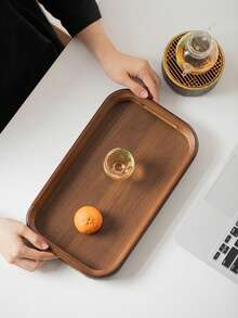 1pc Walnut Wood Tray With Handle Design, Suitable For Serving Food, Snacks, Beverages, Sushi, Steak, Pizza, Desserts, Cakes, Breads, Breakfast Tray, Coffee Tray, Tea Tray, Charcuterie Board, Ramadan, Valentine's Day, Chinese New Year - Maroon - View 4