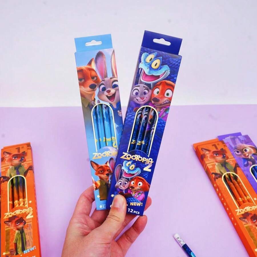 12pcs Cartoon Zootopia Judy And Nick Wooden 2B Pencils, Suitable For Artists And Beginners, Office Supplies, Student Stationery, Ideal Birthday/New Year Gift - Multicolor - View 1