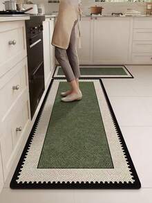 1pc Khaki Simple Machine Washable Anti-Slip Kitchen Rug With Black Edges, Made Of Silica Gel, Absorbent And Easy To Clean, Suitable For Kitchen, Dining Room, Bathroom, Laundry Room And Entryway - Khaki - View 2