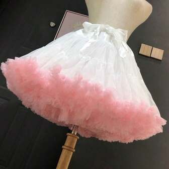 Women's Pink Lolita Style Layered Mesh Skirt With Petticoat, Princess Costume Skirt With Lining
