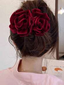 1pc Wine Red Flower Hair Clip, Holiday/Valentine's Day Hair Accessory - Multicolor - View 2