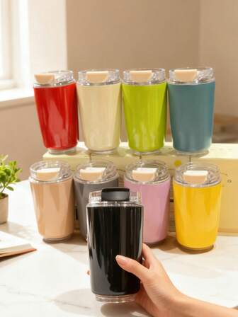 1 st. isolerad vattenflaska i rostfritt stål i minimalistisk stil, flerfärgade alternativ, dubbelväggig vakuumförseglad, läckagesäker, halkfri design, lämplig för affärsgåvor, hushållsgåvor, unisex, alla årstider, perfekt slät isolering för långvarig temperaturkontroll, bärbar kaffe-/tekopp för hemmet, kontoret, bilresa, camping, vandring, sport, picknick