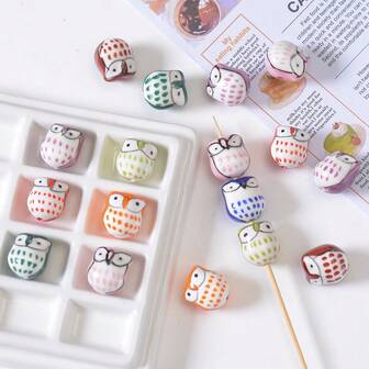 1 pieza Cuenta suelta de búho de cerámica pintada a mano, accesorio de cuenta de cerámica, material de cuentas para hacer pulseras y collares DIY