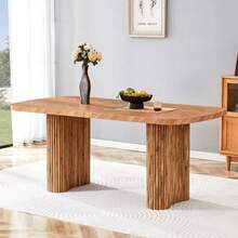 Nussbaumfarbiger Esstisch mit bogenförmiger Säulenstütze – 180*90cm grande Abmessungen, multifuncional para Esszimmer und Empfangsbereich im modernen Zuhause, stilvolles Design - Cor natural 1 - Ver 2