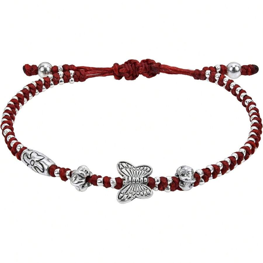AeraVida - Pulsera ajustable hecha a mano con mariposa tropical y cuerda de cera de algodón rojo | Pulseras hechas a mano | Pulsera de cuerda | Pulseras ajustables para mujer, Mediano, Algodón, No es - 1 - Ver 1