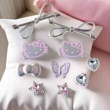 Sanrio 5 sztuk srebrnych motyli i wzorów kotów, odpinane, dekoracyjne akcesorium do chodaków/drewnianych chodaków