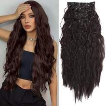 Clip In Hair Extensions 16 CLips 24Inch Long Water Wave Hair Extension For Women Full Head Synthetic Hair Extensions Hairpieces - Multicolor - View 11