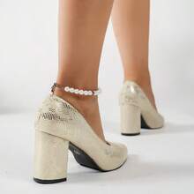 Women's Fashion High Heel Sandals, Solid Color - Champagne Gold - View 4