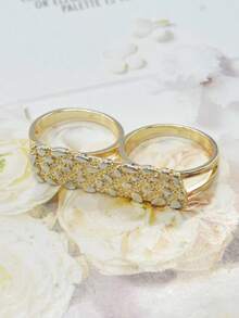 1枚时尚嘻哈摇滚花朵弯曲双指双环戒指，镂空连接戒指，适合男士日常佩戴、派对、万圣节、圣诞节、复活节礼物，送给男友的最佳礼物 - 银色 - 銀色 - 查看 2