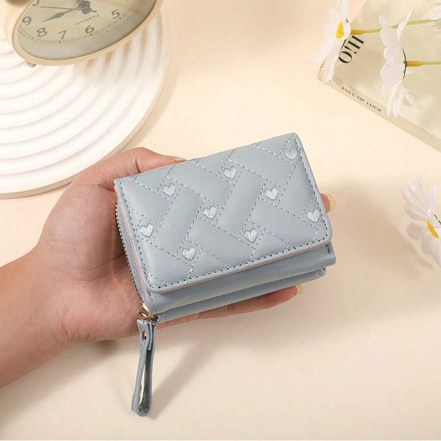 Cartera de mano de mujer de moda en azul con pliegue triple, bolsa para tarjetas con múltiples ranuras, cartera, monedero, cartera pequeña, cartera linda, cartera de muñeca, mini cartera, monederos para mujer, cartera para damas - Azul - Ver 1