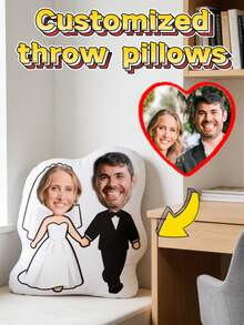 定制“我爱你”照片抱枕 - 个性化人脸毛绒玩具，针织面料，爱心图案，表达爱意，情侣家居装饰佳品，浪漫家居装饰 | 趣味设计 | 针织纹理，装饰抱枕，沙漠秋日温馨，为您的家增添浪漫气息
