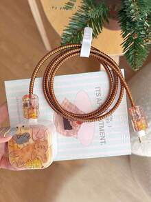 Set de 5 piezas de protector de cable y adaptador de carga con diseño de gato de café, compatible con cargador de 40W para iPhone 17 Pro/17 Pro Max - Multicolor - Ver 2