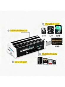 ELE-GATE Lector de Tarjetas Multifunción USB 2.0 All In One – Carcasa de Aluminio con Diseño de Encendedor - Negro - Ver 3