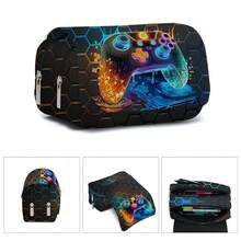 男女通用铅笔盒，Game Boy 印花铅笔袋，双翻盖文具盒，可装铅笔、钥匙、手机、硬币、小物件，适合学校、家庭、送礼、度假、节日（返校、圣诞节） - 彩色 - 查看 5