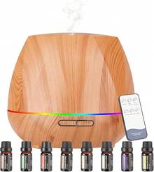 Difusor de Aceite Esencial y Humidificador de Aromaterapia, Humidificador de Aire de 550ml con 2 Pulverizadores, 7 Colores LED, Temporizador, Control Remoto, Silencioso, Adecuado para Uso en el Hogar y la Oficina - Amarillo - Ver 2