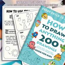 2-Book Set Of Parent-Child Drawing Instructional Books, 200 Patterns To Learn Drawing All Things, Animals, Food, Cartoon Elements Drawing Tutorial