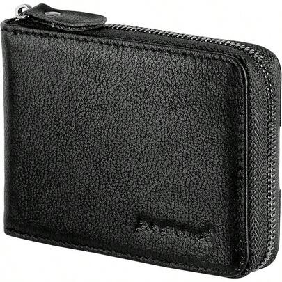 - portafolios de piel con cierre para hombre, billeteras delgadas con bloqueo RFID con cierre alrededor de tarjetas de crdito, portafolios compacta y pequea, 2 negro, Small