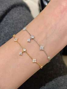 1pc Elegant 14k Gold Stainless Steel Four-Leaf Clover Bracelet For Women, Suitable For Daily Wear, Parties, And Mother's Day Gift - Multicolor 1 - View 3