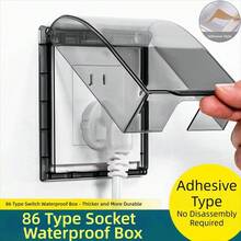 1Pc 86 Type Self-Adhesive Wall Socket Waterproof Box Electric Plug Cover Bathroom Wall Switch Protection Cover Socket Splash-Proof Box
