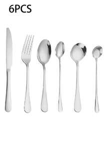 1/6件套便携式餐具套装，抛光加厚圆柄，包含刀、叉、勺、拉链收纳盒，不锈钢材质，适合学生、办公室、户外、旅行、露营、野餐等场合，便携式餐具套装，包含牛排刀、叉、勺、茶匙、餐叉、餐勺、水果叉、甜点勺，适用于家庭、餐厅、酒店、派对、婚礼等场合。 - 彩色 - 查看 17