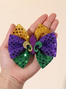 2个闪亮狂欢节发夹，紫色、绿色、黄色，适合女孩，可用于狂欢节庆典、马戏团嘉年华、服装派对等场合，闪亮蝴蝶结鳄鱼夹，青少年嘉年华发饰 - 彩色 - 查看 8