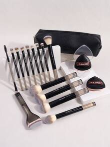 MAANGE 13pcs/17pcs Makeup Brush Set, Includes 14pcs Makeup Brushes + 1pc Makeup Bag + 2pcs Makeup Sponges, Foundation Brush, Blush Brush, Powder Brush, Eyeshadow Brush, Lash Brush, Eyebrow Brush, Lip Brush, Highlighter Brush, Concealer Brush. Makeup Brush Set, Travel Makeup Brush Set, Gift For Women And Girls