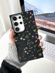 简约黑色仿皮花卉印花手机壳，时尚简约黑色仿皮纹理手机壳，防指纹/防水/防汗，触感柔软，兼容和Galaxy手机壳，Galaxy保护套，适用于三星Galaxy S25、S24、S24 Plus/S24+、S24 Ultra/S25 Ultra、S24 FE、S21 FE、S23 Ultra、A17，生日礼物、周年纪念礼物、春季礼物、情人节礼物。 - 黑色 - 查看 6