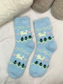 1/6 Pairs Fluffy Coral Fleece Thick Warm Crew Socks For Home/Indoor Wear, Autumn/Winter - Multicolor - View 13