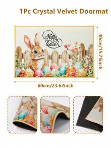 1Pc Easter Crystal Velvet Doormat,Happy Easter Welcome Carpet With Easter Egg And Bunny Design,Easter Party Decor,Front Door Washable Rugs,Dirt-Resistant Floor Mat,Easter Decorations For Home,Room Decor,Kitchen, Living Room Entrance Mat ,Laundry Room Decor,Easter Egg Hunt Party Supplies,Easter Gifts,Spring Decorations,Spring Party Supplies - Multicolor - View 5