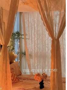 1 件优雅白色蕾丝装饰窗帘，适用于户外凉亭、婚礼派对、客厅和卧室，法式浪漫薄纱面料，可调节床上用品和蕾丝，适合全尺寸/大号床房间装饰家居装饰客厅装饰窗帘 - 白色 - 查看 12